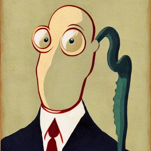 Image similar to handsome squidward portrait, soviet propaganda art, vivid