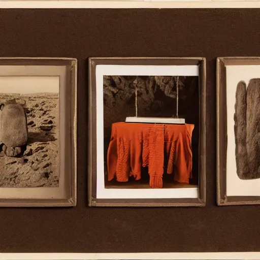 Prompt: A three color offset photography of single ((ethnographic )) object on display, anthropology of wonder, surrealism, exotic artifacts, colonial expedition, exhibition, 60s style