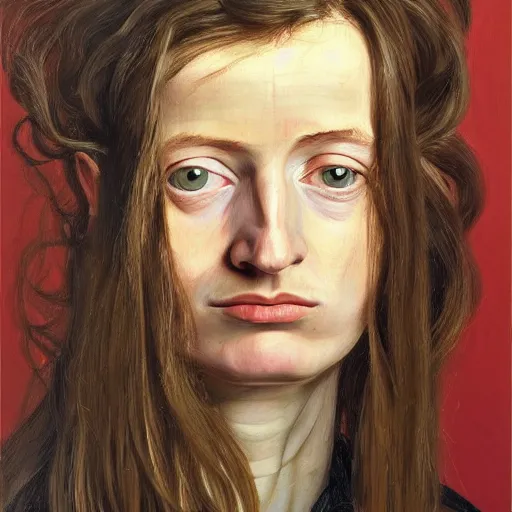 Prompt: high quality high detail painting by lucian freud, hd, long hair confused woman portrait, photorealistic lighting