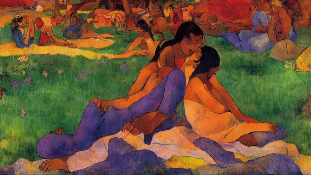 Prompt: chillhop picture, in style of paul gauguin, 4 k, high resolution details,