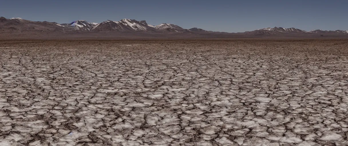 Prompt: a landscape where hot desert and cold snow meet