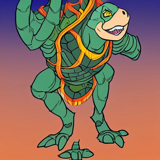 Image similar to humanoid tortoise in the style of Don Bluth