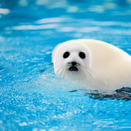 Image similar to sports photo of baby harp seal swimming in olympic pool