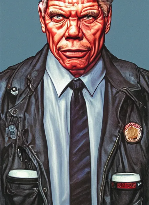 Image similar to portrait of Tom Atkins in Night of the Creeps (1986), highly detailed, centered, solid color background, digital painting, artstation, concept art, smooth, sharp focus, illustration, Jason Edmiston, donato giancola, Joseph Christian Leyendecker, Les Edwards, Ed Repka, WLOP, Artgerm