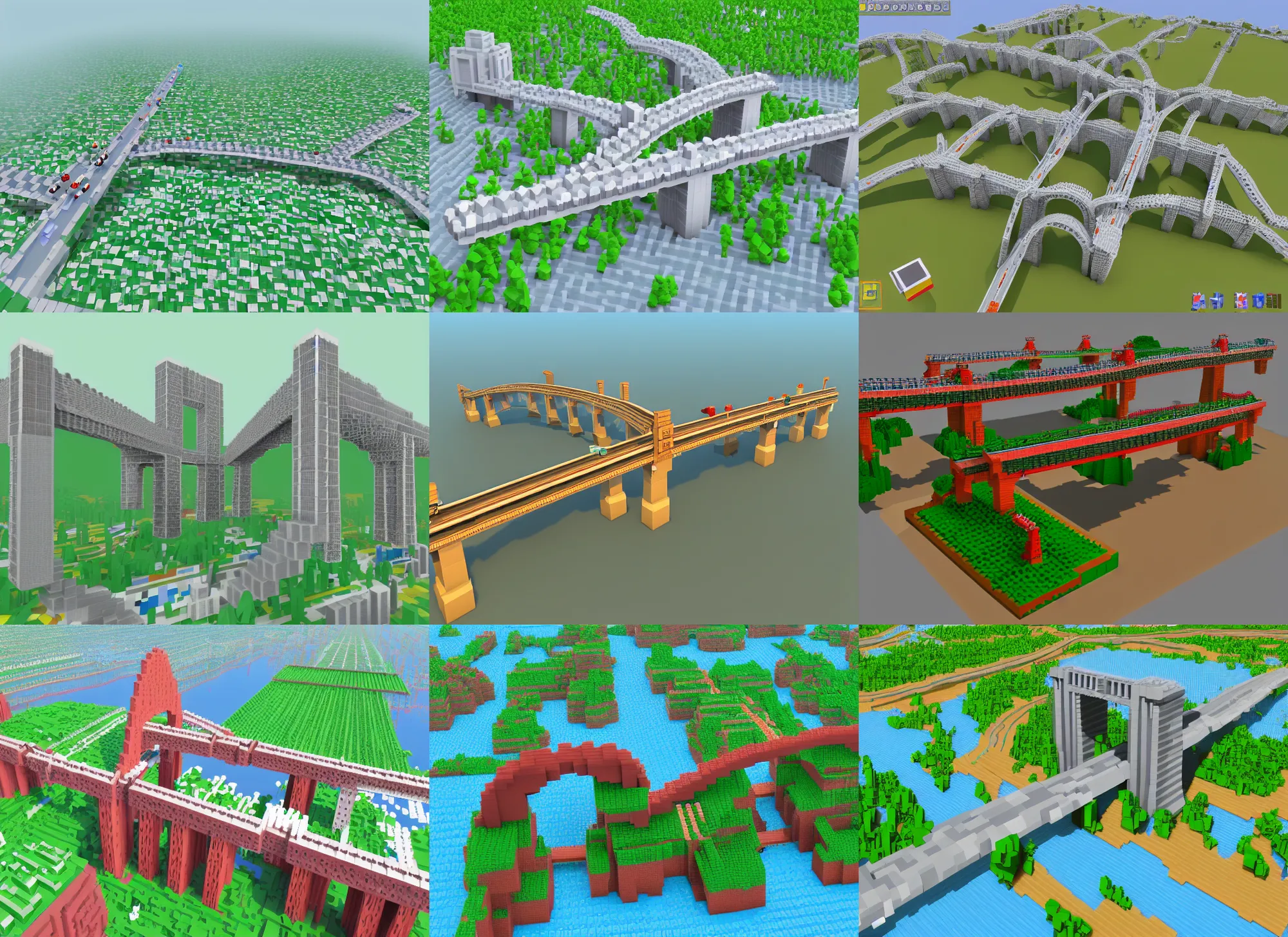 Prompt: Voxel art of the Zigong Bridge