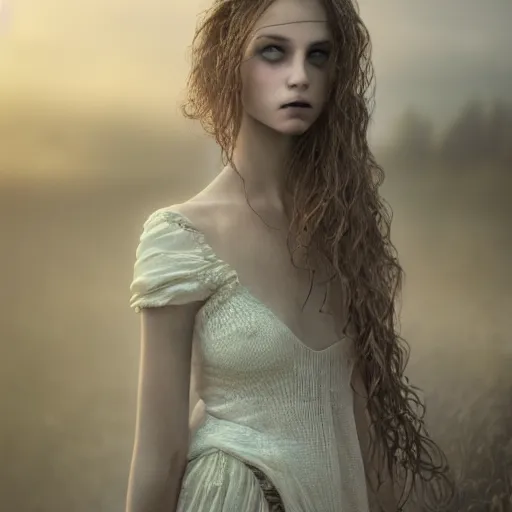 Image similar to photographic portrait of a stunningly beautiful gothic female in soft dreamy light at sunset, by edward robert hughes, annie leibovitz and steve mccurry, david lazar, jimmy nelsson, breathtaking, 8 k resolution, extremely detailed, beautiful, establishing shot, artistic, hyperrealistic, beautiful face, octane render