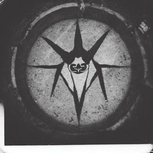 Prompt: baphomet's curse manhole in the night sky, polaroid photo, perfect photo, photo pinterest