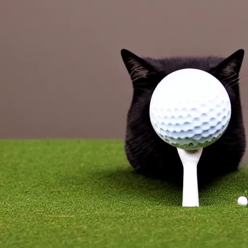 Prompt: golf ball headed cat