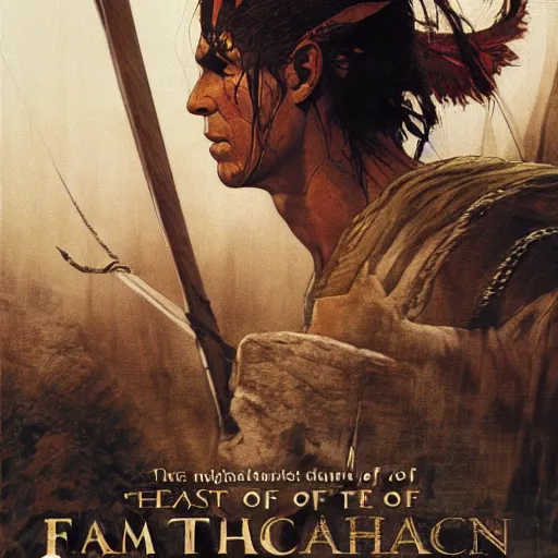 Prompt: The last of the Mohicans, game poster , Artwork by Akihiko Yoshida, cinematic composition