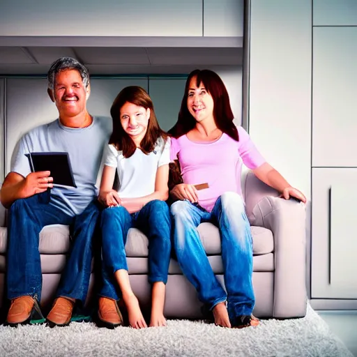 Prompt: happy family in a futuristic house