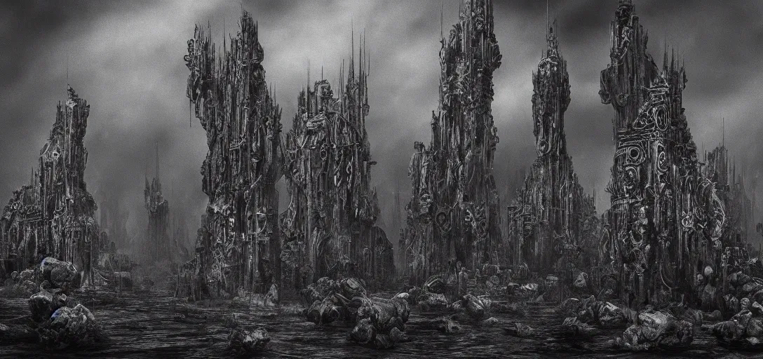 Image similar to cybergothic charcoal reefs, in the style of alex konstad, alejandro mirabal, dramatic, tragic, intricate, detailed, beautiful, 8 k resolution