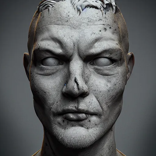 Prompt: a man made by marble with face disintegrating and melting. by wlop. stylized. dramatic lighting, sharp, highly detailed, octane render, cinematic