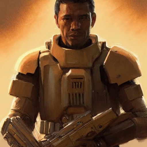 Image similar to portrait of a man by greg rutkowski, jaxon fett, samoan features, brown hair, tall and muscular, wearing a tactical gear, star wars expanded universe, highly detailed portrait, digital painting, artstation, concept art, smooth, sharp foccus ilustration, artstation hq