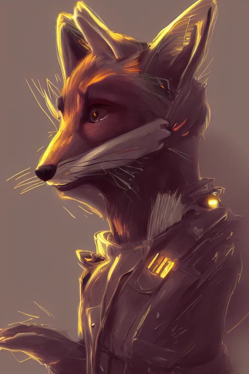 Image similar to a fox fursona, trending on artstation, by kawacy, furry art, digital art, cyberpunk, high quality, backlighting