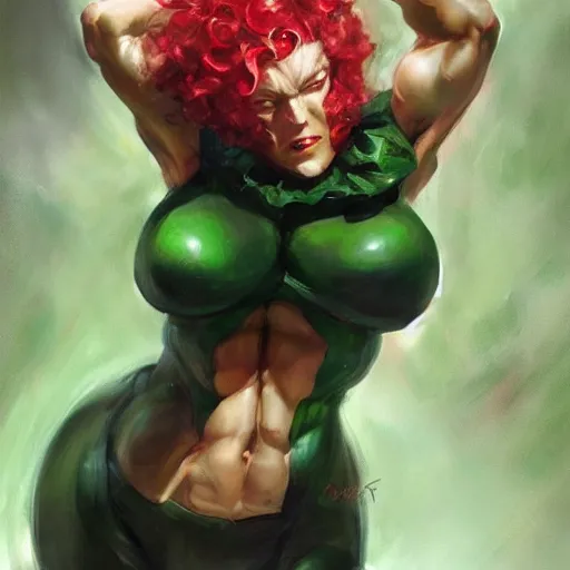 Prompt: muscular tatsumaki by daniel gerhartz, curled emerald hair, trending on artstation