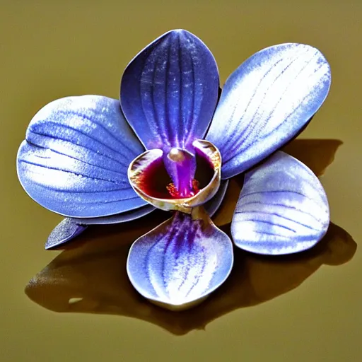 Prompt: metal orchid flower, reflective, shiny, high detail