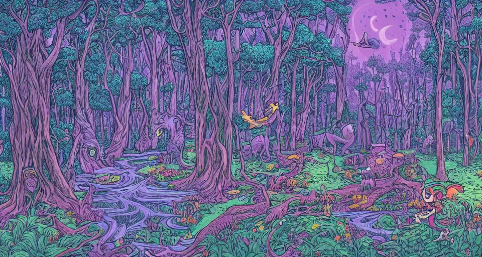 Image similar to Enchanted and magic forest, by Dan mumford,
