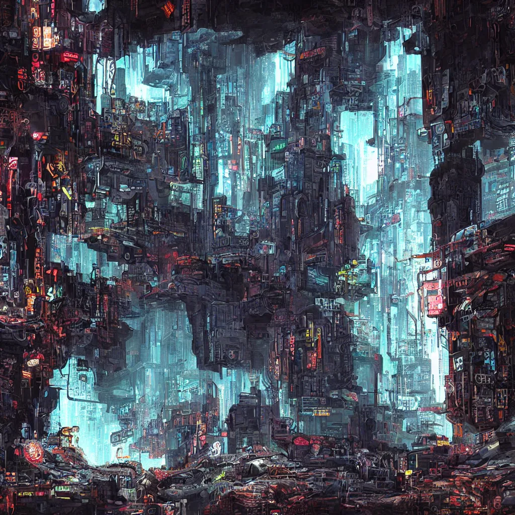 Image similar to a cave painting of a cyberpunk cave