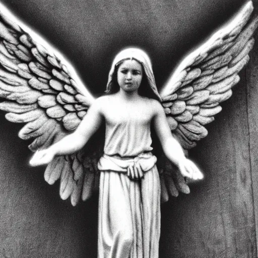 Prompt: old black and white photo of an angel, highly detailed