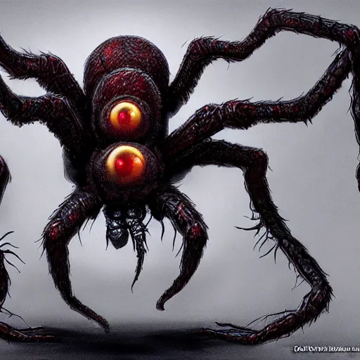 Image similar to d & d monster, huge spider monster covered in bulging eyes, dark fantasy, concept art, character art