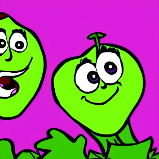 Prompt: a screaming purple grape wanting to punch his brother who is a green grape. cartoon.
