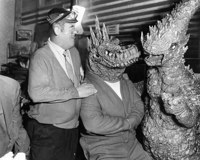 Image similar to Abbott and Costello meet Godzilla