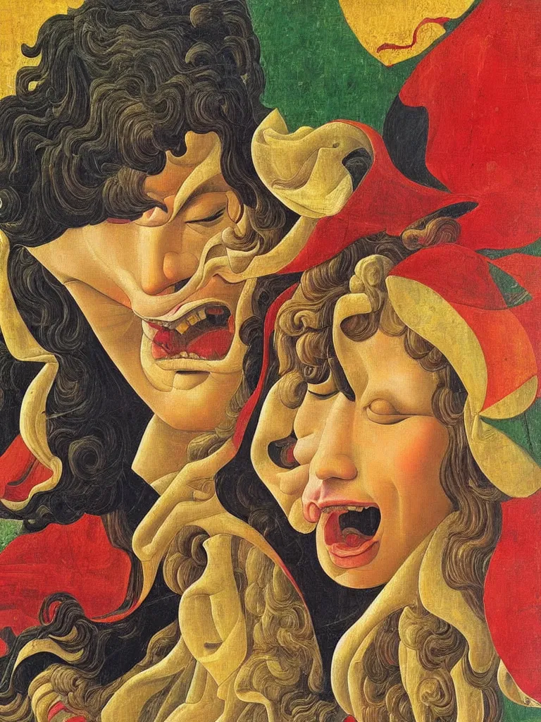 Image similar to a beautiful painting of a white tooth surrounded by reggae colors, detailed oil painting, Sandro Botticelli