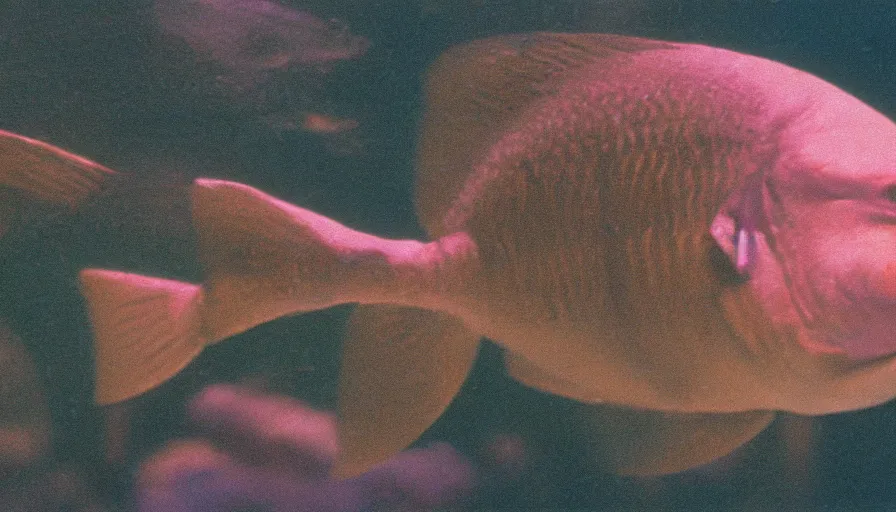 Image similar to 7 0 s movie still of a fish w two human legs, cinestill 8 0 0 t 3 5 mm technicolor, heavy grain, high quality, high detail