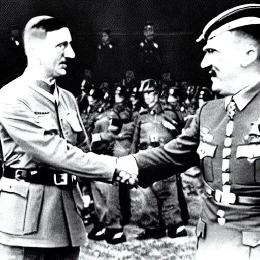 Image similar to robert lewandowski shaking hands with adolf hitler