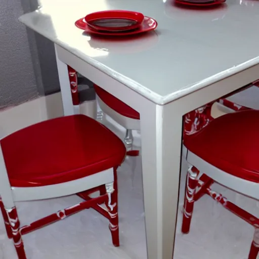 Prompt: white and red shiny table