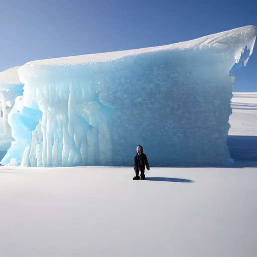 Prompt: A creature occluded by a slightly transparent frosted icesheet