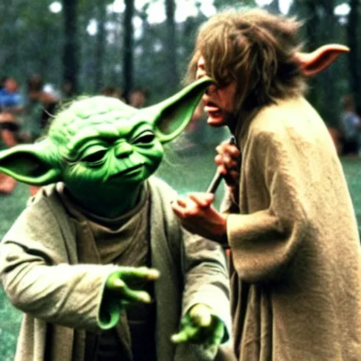 Image similar to yoda performing at woodstock