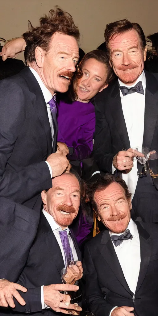 Prompt: bryan cranston in a purple suit at a party