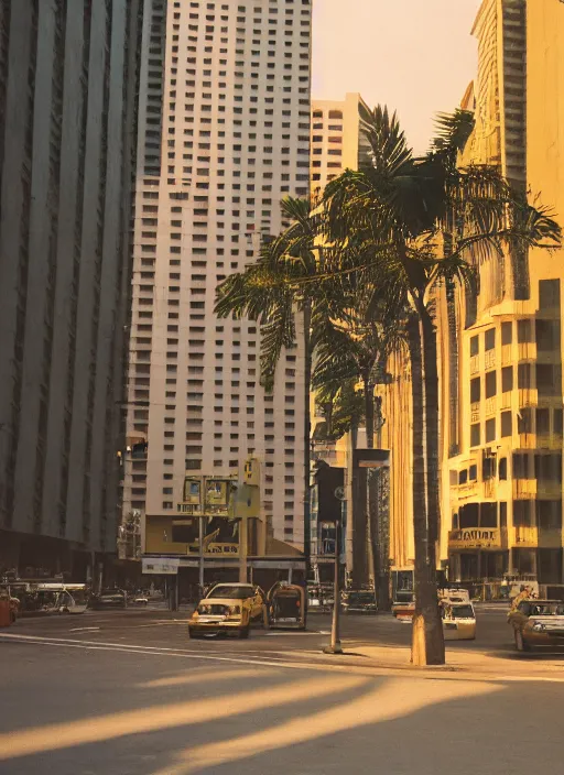 Prompt: minimalist street photography by wes anderson and by ansel adams, singapore cbd, portra 4 0 0, intense shadows, warm hue, golden hour