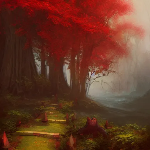 Prompt: red autumn forests belonging to the skeleton men, fantasy character portrait by tyler edlin, antoine blanchard, thomas cole