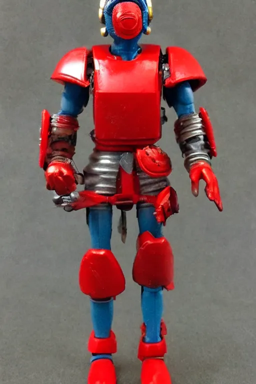Image similar to 1 9 8 6 kenner action figure, 5 points of articulation, sci fi, high detail, helmet with visor, warhammer 4 0 0 0