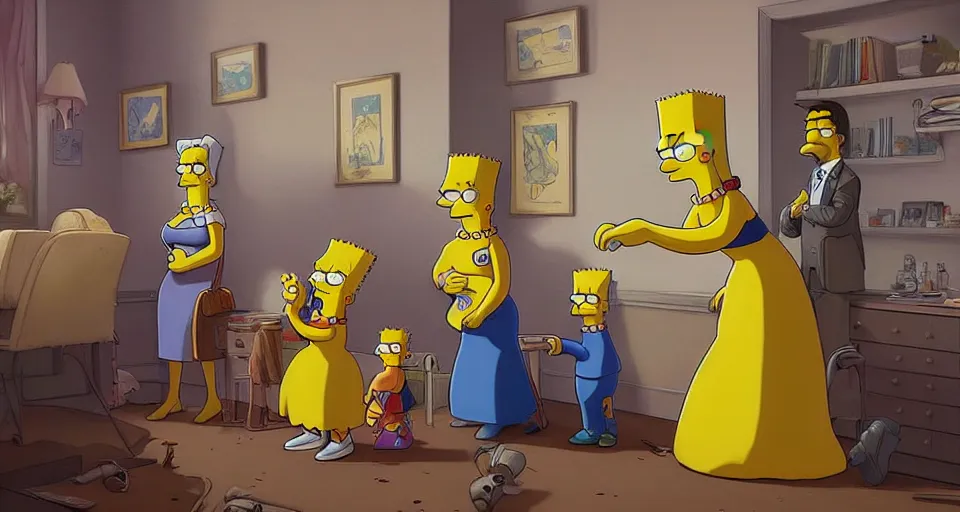 Image similar to the simpsons family, digital art, ultra realistic, ultra detailed, art by greg rutkowski