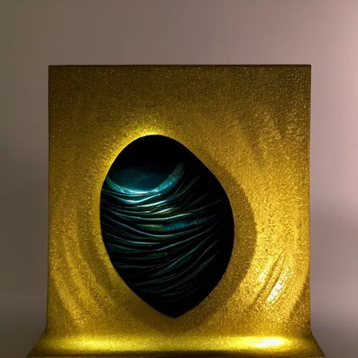 Prompt: kanagawa wave in resin sculpture, cinematic lighting, volumetric lighting