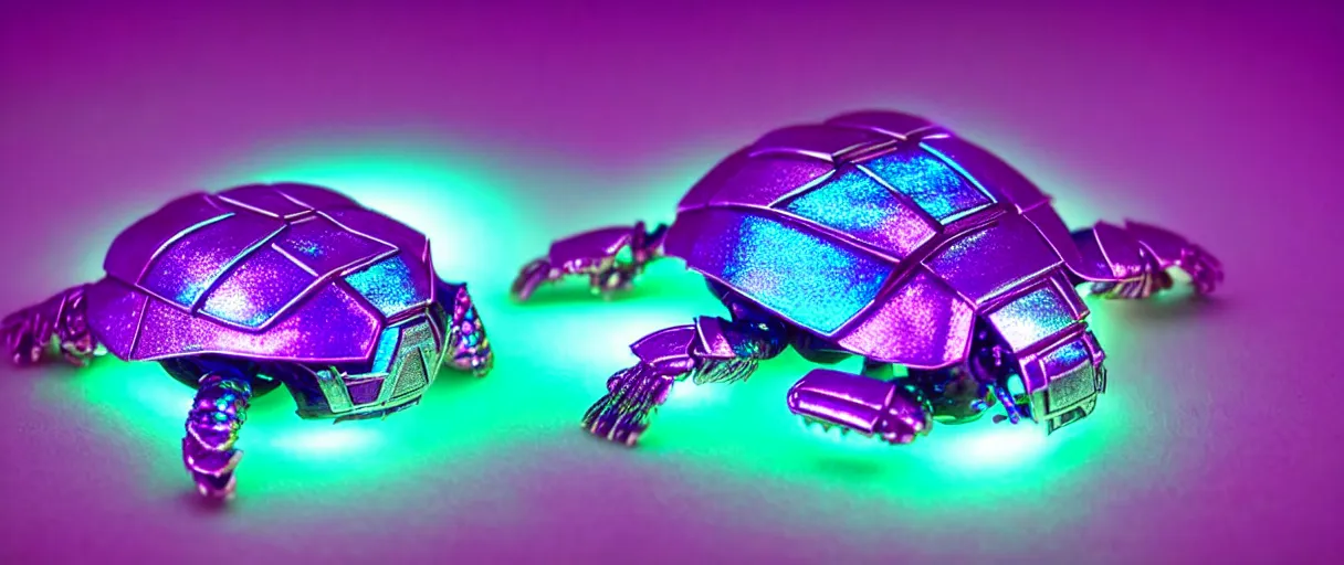 Image similar to high quality photo glowy iridescent cyborg scarab! jeweled very pretty! highly detailed digital art david ligare elson peter cinematic purple neon lighting high quality low angle hd 8k sharp shallow depth of field