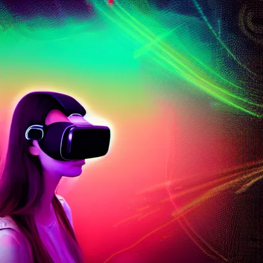 Image similar to glitchcore glitchart cyberdream young woman dreaming in vr, glitches, digital, hologram