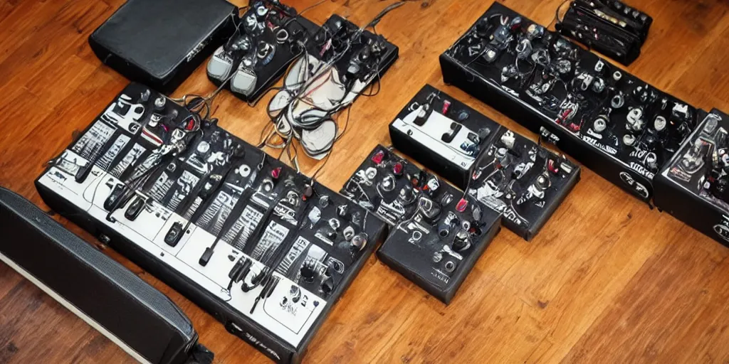 Image similar to guitar pedal board full of boss pedals