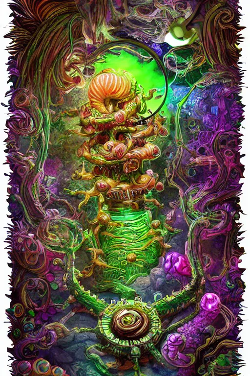 Image similar to creature sushi roots cactus elemental flush of force nature micro world fluo light deepdream a wild amazing steampunk baroque ancient alien creature, intricate detail, colorful digital painting radiating a glowing aura global illumination ray tracing