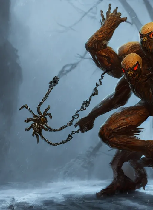 Image similar to а fantasy Proto-Slavic mythology, spider inspired blizzard games, full body, detailed and realistic, 4k, trending on artstation, octane render