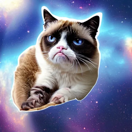 Prompt: A grumpy cat sitting on the top of planet earth in space, digital art