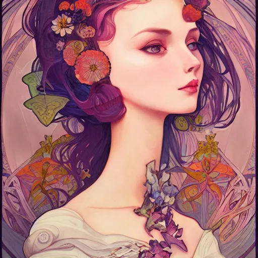 Image similar to a portrait in the style of anna dittmann and loish and alphonse mucha.