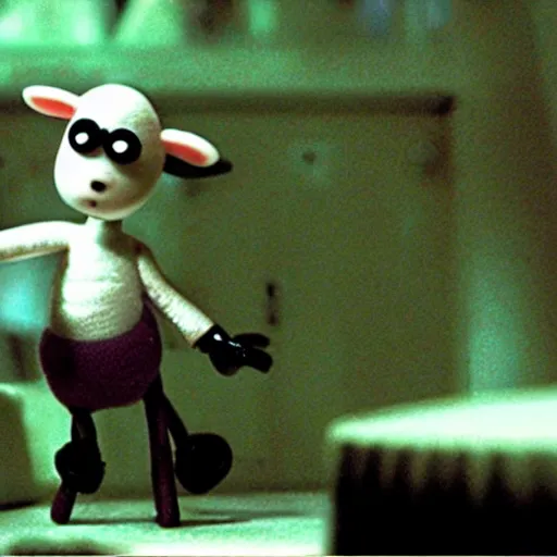 Prompt: Shaun the Sheep in The Matrix, official art,