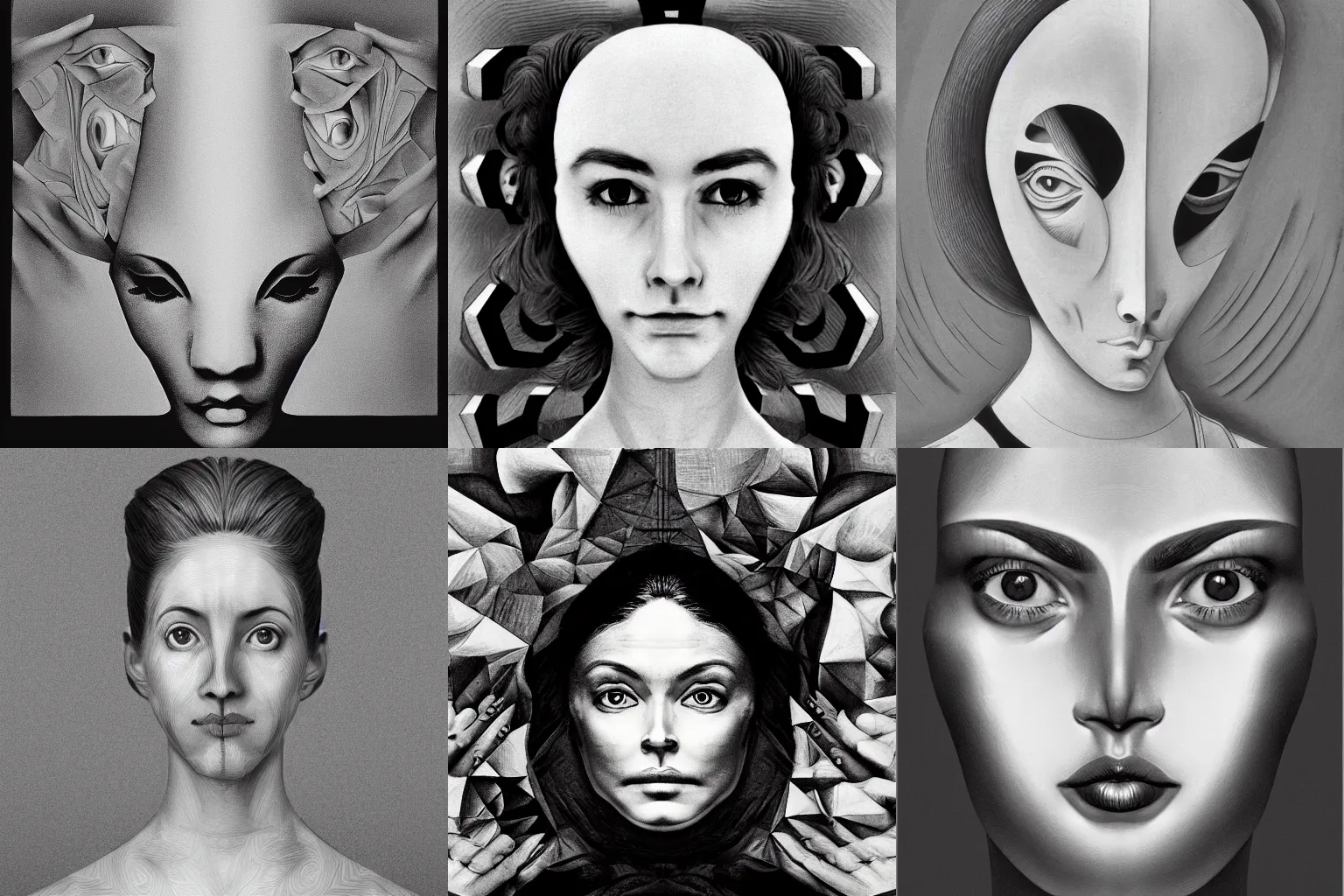 Prompt: The woman face in the style of M.C. Escher, 4k, masterpiece