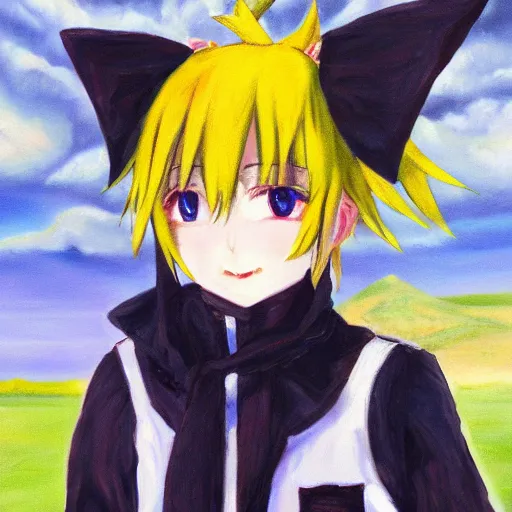 Image similar to oil painting of cute kagamine len, by ixima