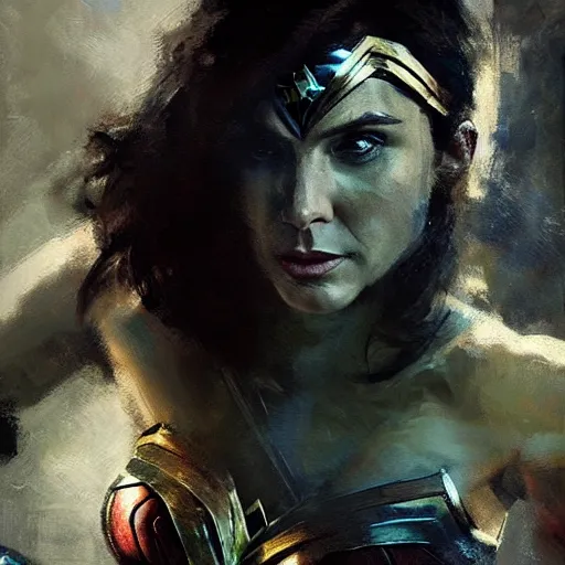 Image similar to wonder woman, realistic, ultrahd, jeremy mann painting