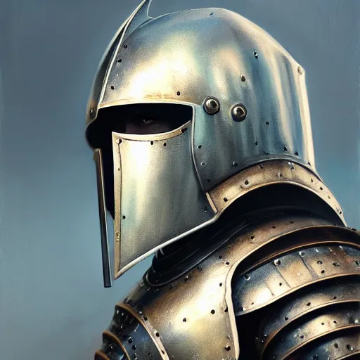 Image similar to beautiful oil portrait painting of alwyte armor, medieval armor, knight, natural light, outside. artstation, concept art, smooth, sharp focus, illustration, by bartek fedyczak, erak note, tooth wu, neil richards, kan liu, siwoo kim, jisu choe